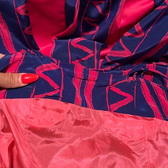 Vintage Women's Pink & Blue Striped Zigzag Spaghetti Strap Pleated Dress - Picture 9 of 9